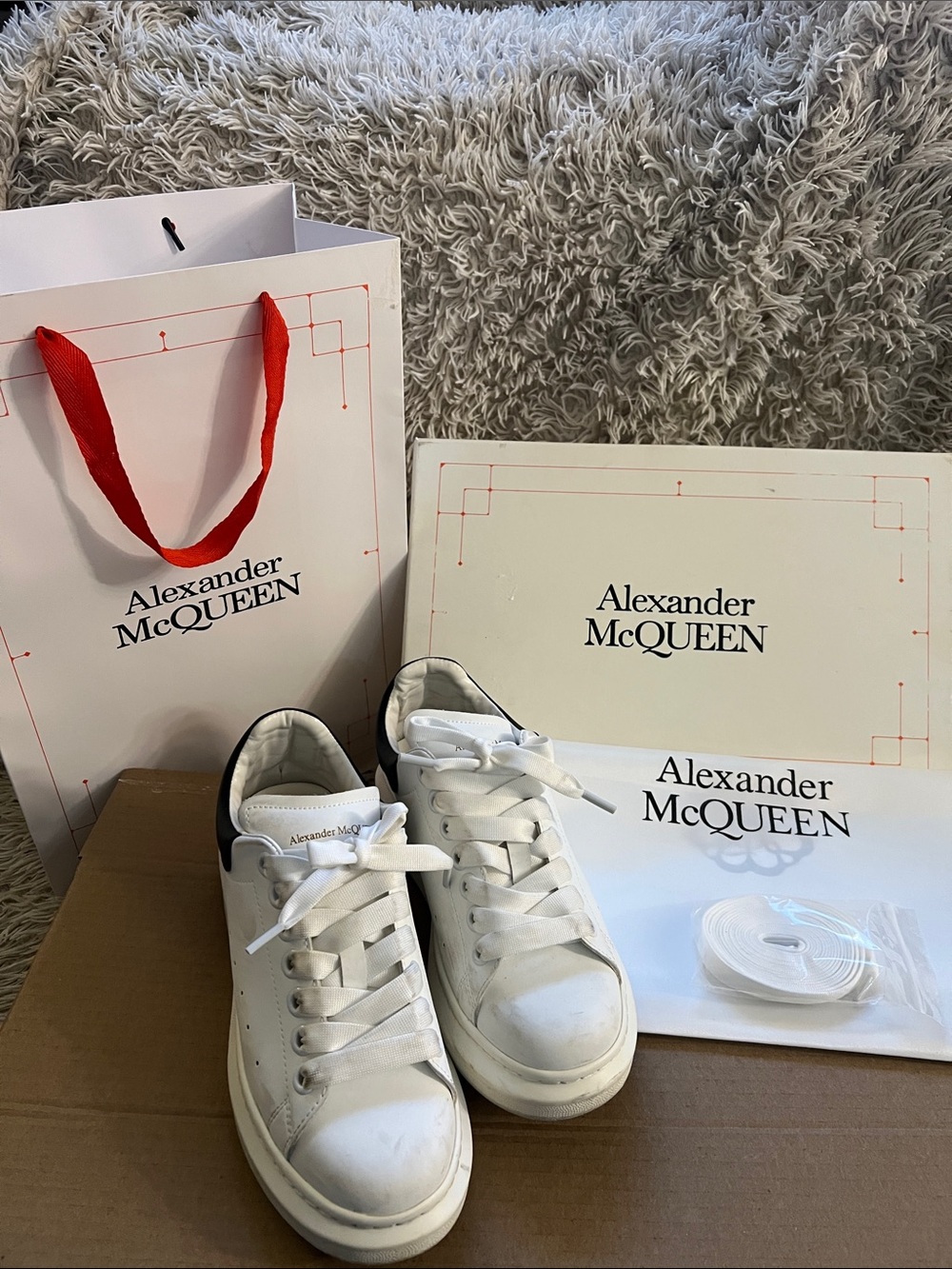 Alexander McQUEEN Kids White Leather Sneakers with Black Heel